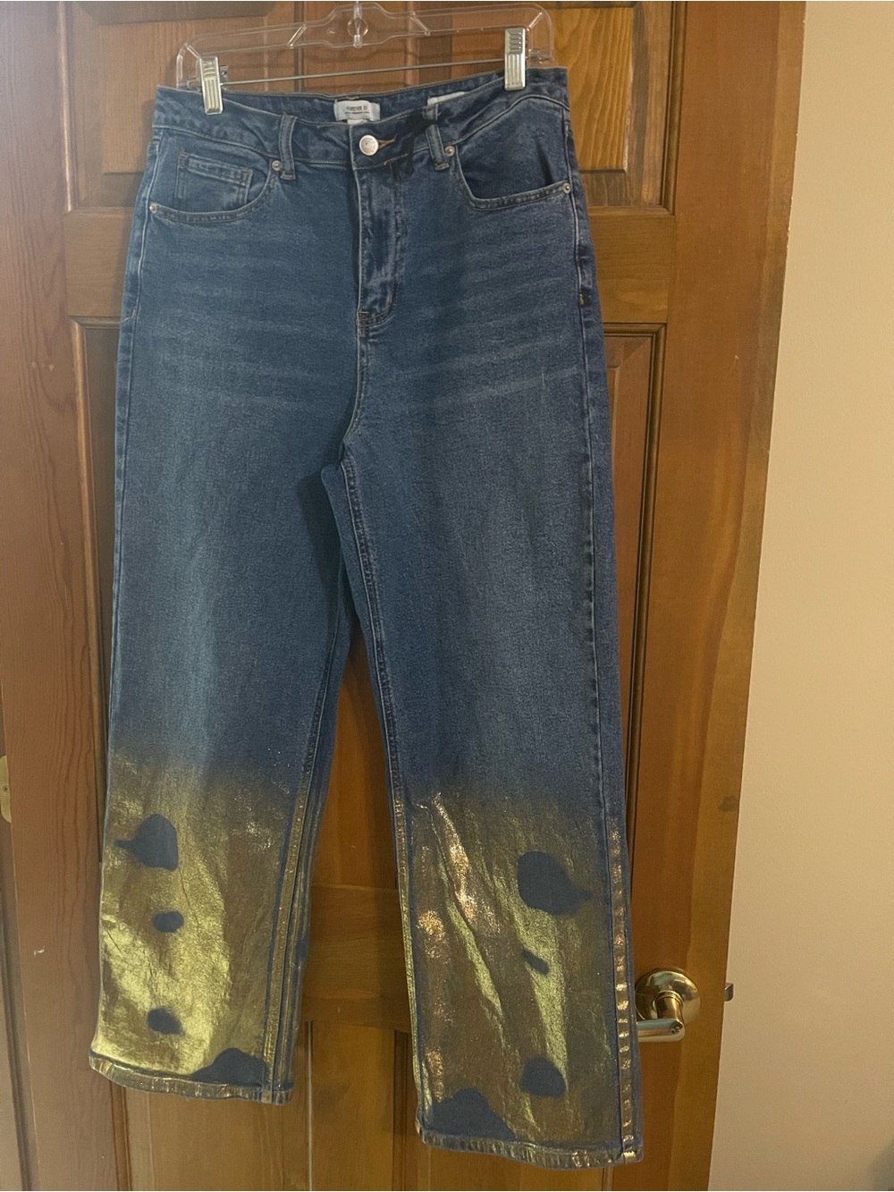 Forever 21 Dark Blue Straight Leg Jeans with Gold Splash